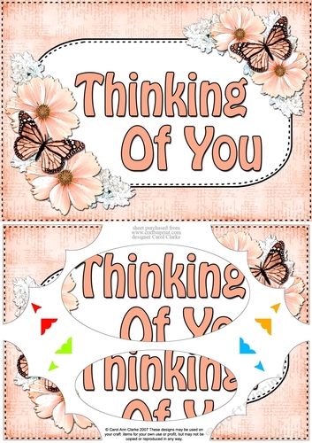 A5 THINKING OF YOU Butterflies & Flowers Scallop Corners and Pyramage
