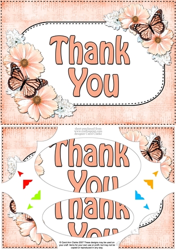A5 THANK YOU Butterflies & Flowers Scallop Corners and Pyramage