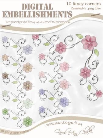 'organza and Pearl Flower Corner' Digital Embellishments
