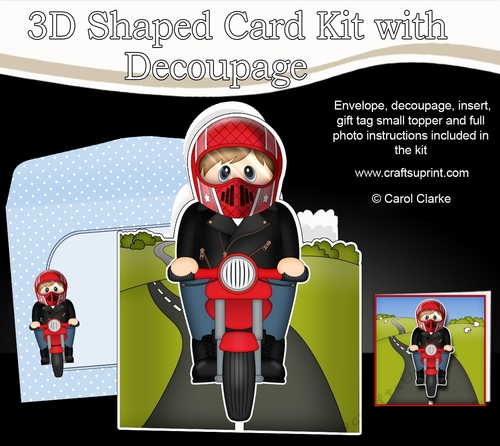 3D Shaped Card  Kit - Teen Tyrell Rides his Motorbike