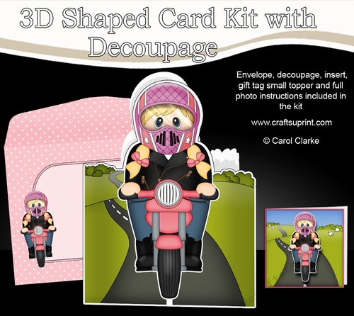 3D Shaped Card  Kit - Teen Bianca Rides her Motorbike