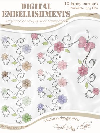 'organza Butterfly and Flower Corner' Digital Embellishments