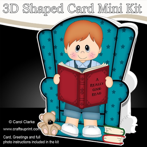 3D Shaped Card  Kit - Cute Little Toddler reads a Good Book 