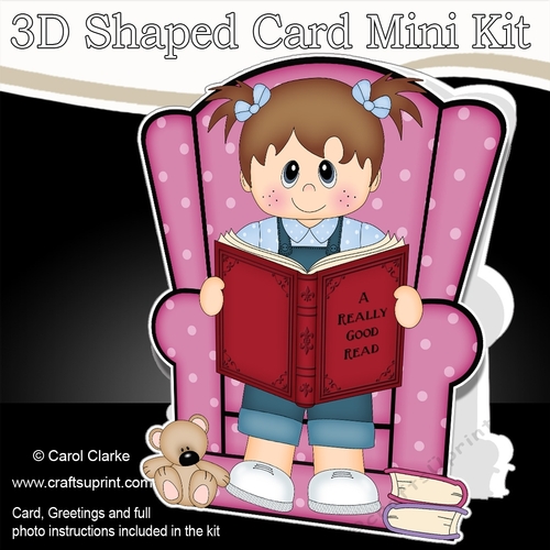 3D Shaped Card  Kit - Cute Little Toddler reads a Good Book 