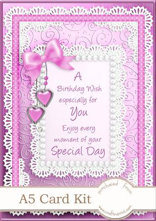 A5 Birthday Lace and Pearls Kit with 3D Decoupage