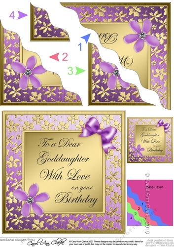 Floral Elegance Birthday Goddaughter Wavy Corner side stacker Topper