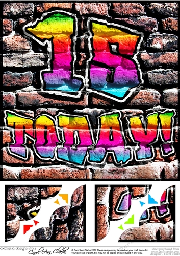 8 x 8 Graffiti Birthday 15 TODAY Scalloped corner Topper