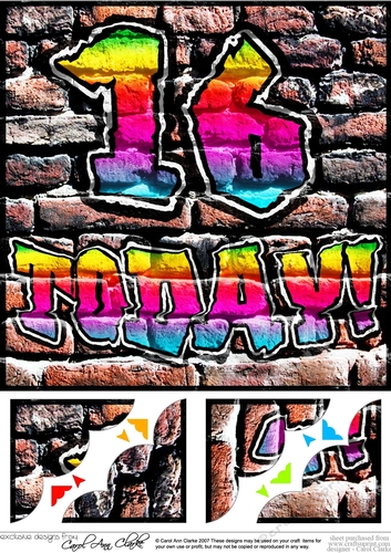 8 x 8 Graffiti Birthday 16 TODAY Scalloped corner Topper