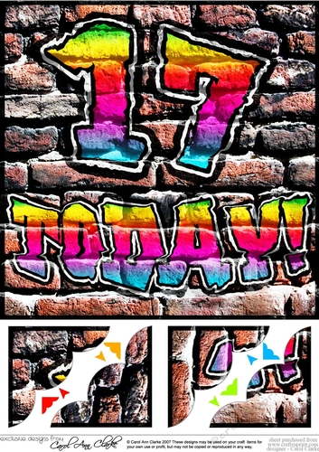 8 x 8 Graffiti Birthday 17 TODAY Scalloped corner Topper