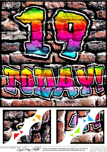 8 x 8 Graffiti Birthday 19 TODAY Scalloped corner Topper