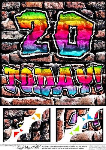 8 x 8 Graffiti Birthday 20 TODAY Scalloped corner Topper