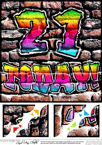8 x 8 Graffiti Birthday 21 TODAY Scalloped corner Topper
