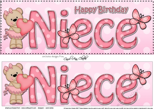 Large DL Happy Birthday NIECE 3D decoupage