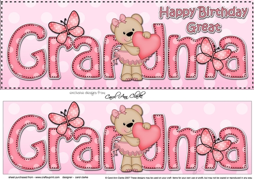 Large DL Happy Birthday GREAT GRANDMA 3D decoupage