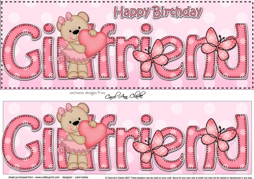Large DL Happy Birthday GIRLFRIEND 3D decoupage