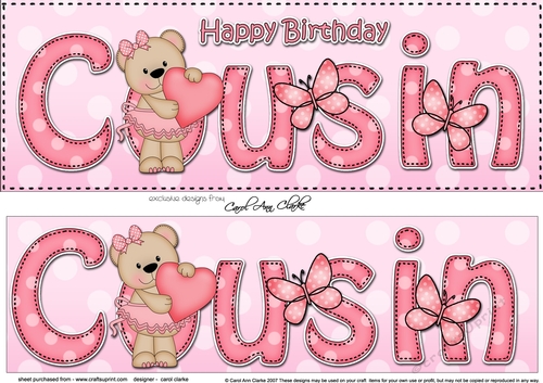 Large DL Happy Birthday COUSIN 3D decoupage