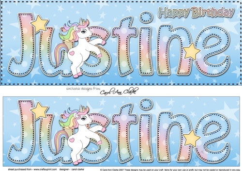 Large DL Happy Birthday JUSTINE Card & Decoupage 