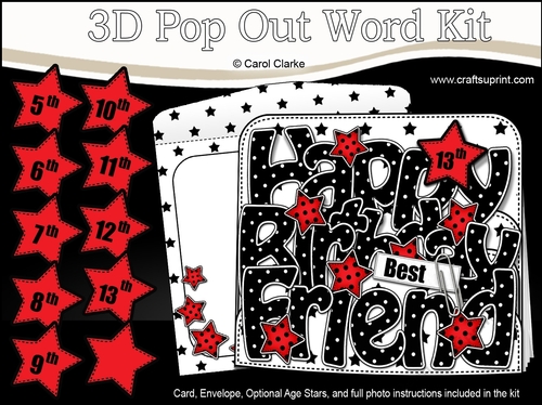 3D Happy Birthday BEST FRIEND Stars with Ages 5 to 13 Pop Out Word Card Kit