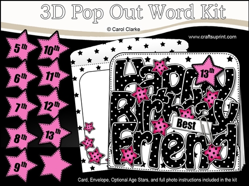 3D Happy Birthday BEST FRIEND Stars with Ages 5 to 13 Pop Out Word Card Kit