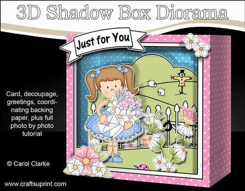 3D Cute Girlz Diorama Shadow Box Card Mini Kit  - Liz has a Bouquet of Flowers