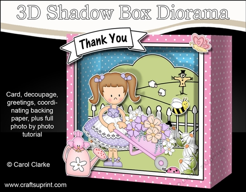 3D Cute Girlz Diorama Shadow Box Card Mini Kit  - Liz has a Wheelbarrow filled with Flowers
