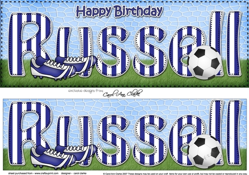 Large DL Happy Birthday RUSSELL 3D decoupage