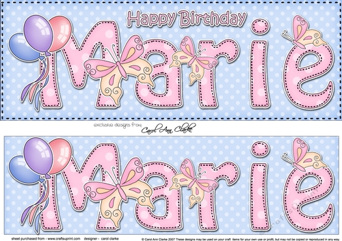 Large DL Happy Birthday MARIE 3D decoupage