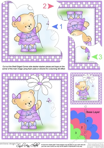 Cute Little Hunney Bear Rosie has a Pretty Flower Shell Edged Corner Stacker
