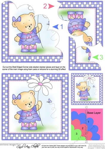 Cute Little Hunney Bear Rosie has a Pretty Flower Shell Edged Corner Stacker