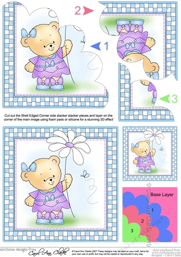 Cute Little Hunney Bear Rosie has a Pretty Flower Shell Edged Corner Stacker