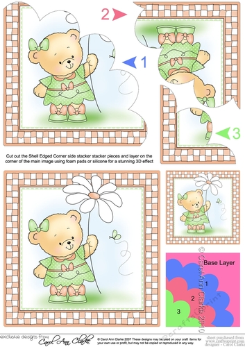 Cute Little Hunney Bear Rosie has a Pretty Flower Shell Edged Corner Stacker