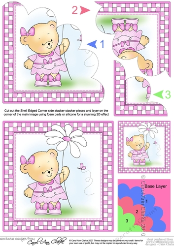 Cute Little Hunney Bear Rosie has a Pretty Flower Shell Edged Corner Stacker