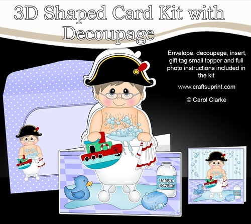 3D Shaped Card  Kit - Bathtub Buddies - Older Man Admiral Toney has a Bubble Bath