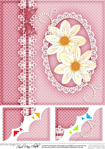 8 x 8 A Touch of Elegance Dahlias Pearls and Lace Scalloped Corner Topper 