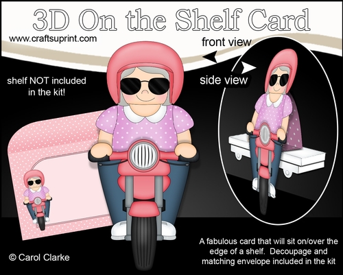 3D On the Shelf Card Kit - Old Lady Olive Rides her Motorbike