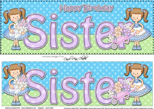 Large DL Happy Birthday SISTER 3D decoupage