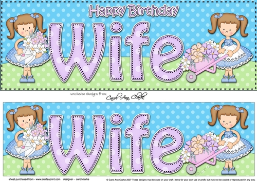 Large DL Happy Birthday WIFE 3D decoupage