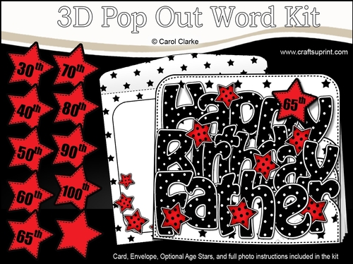 3D Happy Birthday FATHER Stars with Ages 30 to 100 Pop Out Word Card Kit