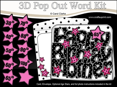 3D Happy Birthday MOTHER Stars with Ages 30 to 100 Pop Out Word Card Kit