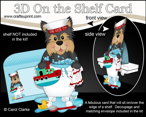 3D On the Shelf Card Kit - Bathtub Buddies - Little Yorkie Dog Timmy has a Bubble Bath