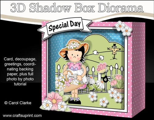 3D Cute Girlz Diorama Shadow Box Card Mini Kit  - Suzi has a Basket of Flowers