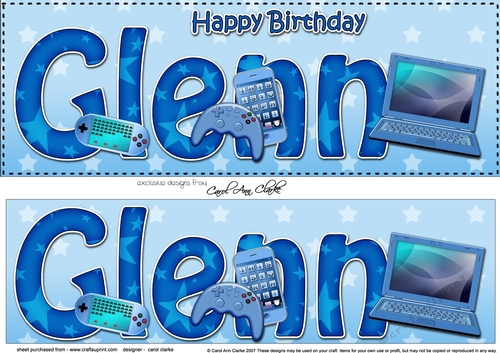 Large DL Happy Birthday GLENN 3D decoupage