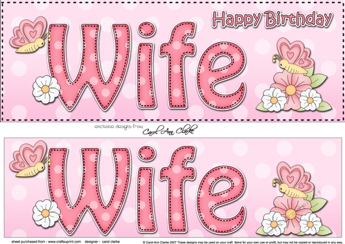 Large DL Happy Birthday WIFE 3D decoupage