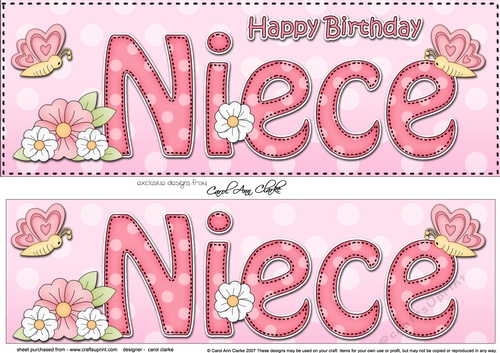 Large DL Happy Birthday NIECE 3D decoupage