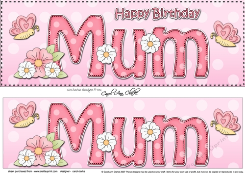 Large DL Happy Birthday MUM 3D decoupage