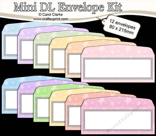 10 Pastel Stars Mini DL (80 x 215mm) envelope Kit
