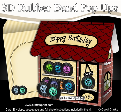 3D Shoppe Pop Up Rubber Band Card Kit  -  The Groovy Little Record Shop