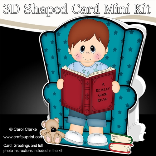 3D Shaped Card  Kit - Cute Little Boy reads a Good Book 