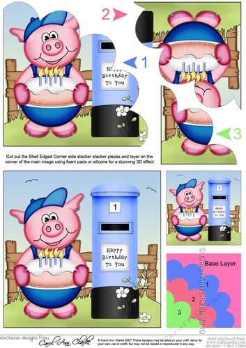 Zigi Piggy has a Birthday Cake Shell Edged Side Stacker