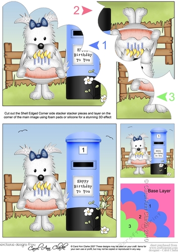 Jock Westie Dog has a Birthday Cake Shell Edged Side Stacker
